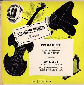 PERSINGER, Louis; EIDUS, Anold, vlns; Prokofiev; Mozart. Stradavari 1001 10" E+ - Picture 1 of 3