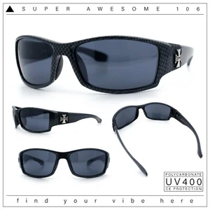 Mens Choppers Cross 90s Wrap Biker Manly Carbonfiber Print Plastic Sunglasses - Picture 1 of 7