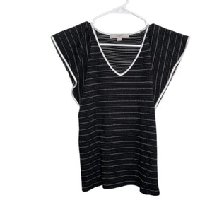 Blusa Loft Para Mujer Pequeña Negra Tejida Manga Corta Cuello en V Camisa de Carrera Prenda para el torso - Imagen 1 de 9