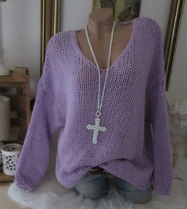 Neu Warme Kuschel Strick Pullover Grob Pulli Vintage Oversize Flieder 38 40 42 - Bild 1 von 16