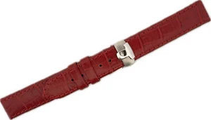 Vintage 14mm Tissot Men's Wristwatch Band Stainless Steel&Leather Deployment Red - Picture 1 of 5