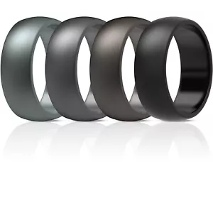 ThunderFit Silicone Wedding Ring Men & Women - 8.7mm Wide - 2.5mm Thick (4 Pack) - Picture 1 of 21