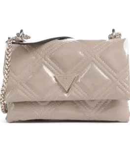 Guess Deesa Mini Quilted Shoulder Bag And Cross Body Bag. Shiny Taupe /Beige - Picture 1 of 6