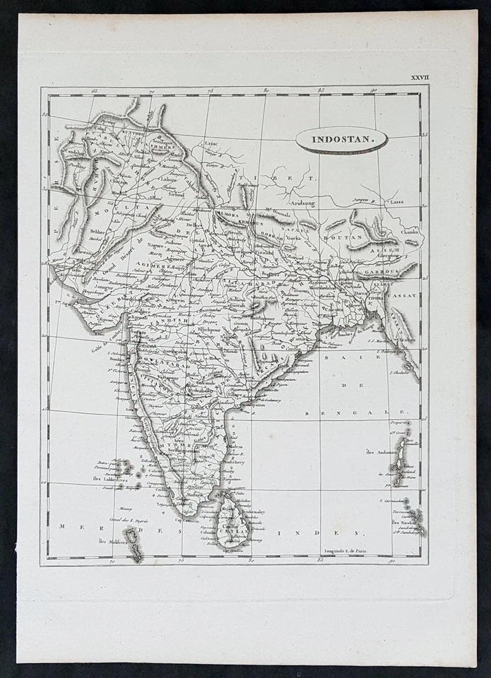 Mapa antiguo original Jean Nicolas Buache de 1799 de la India, Sri Lanka - Indostán Foto 1 de 1