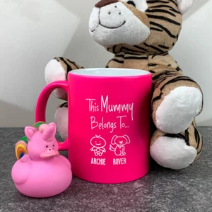 PERSONALISED Neon Mug This Mummy Belongs To Coffee Cup Mothers Day Xmas Gift - Picture 1 of 27