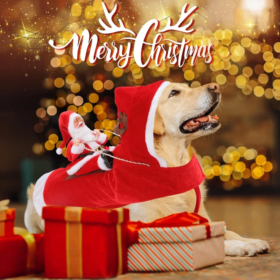 Disfraz de Papá Noel Perro con Orejas de Reno y Capucha Grande Foto 1 de 4
