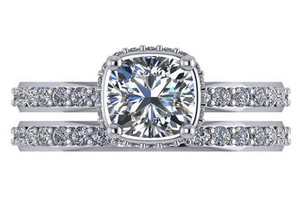 2.16 ct GIA I SI1 cushion round diamond engagement wedding ring set platinum - Picture 1 of 3