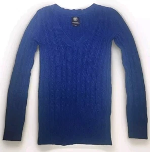 American Eagle Cable Knit V Neck Sweater Womens Small Blue - Picture 1 of 5