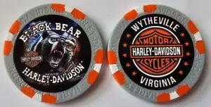 BLACK BEAR HARLEY-DAVIDSON Wytheville VA Full Color WIDE Gray/Orange Poker Chip - Picture 1 of 3