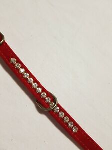 Collar - Dog Cat Red Velvet Leather Rhinestone Sparkly Gem Extra Small Diamonds