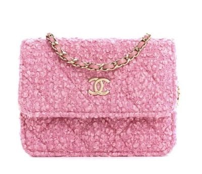 Chanel Tweed Quilted Mini Flap Pink Chain Waist Shoulder Bag New - Image 1 of 4