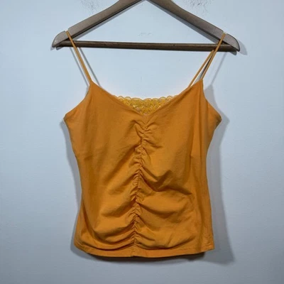 Camiseta sin mangas Energie para mujer Y2K Babydoll con ribete de encaje cami talla grande naranja brillante Foto 1 de 4