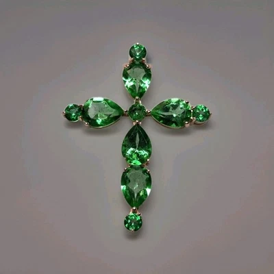 Natural Green Topaz Cross 925 Sterling Silver Rose Gold Pendant 1704 - Image 1 of 4