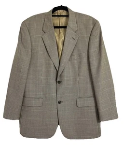 Tasso Elba Blazer Men 42R Houndstooth Tan Gold Wool VBC Super 120s 2Button Lined - Picture 1 of 24