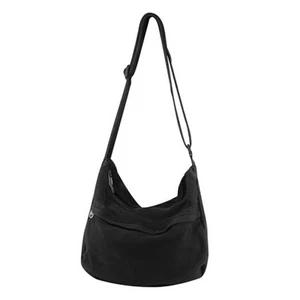 Canvas Casual Messenger Bag Hobo Crossbody Bag Canvas Shouder Tote 02 - Black - Picture 1 of 7