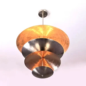 Fountain Disc Brass Chandelier 24" Dia | Custom Industrial Pendant Light - Picture 1 of 23