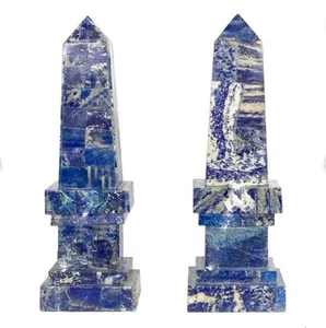 24 Zoll zwei Stck. Marmor Obelisk Pietra Dura Intarsien Lapis Kunst Wohnkultur Esszimmer - Bild 1 von 9