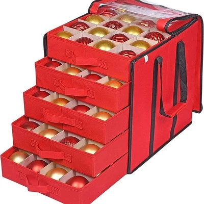 Christmas Ornament Storage Box Zipper Container Bin Desktop - Image 1 of 4