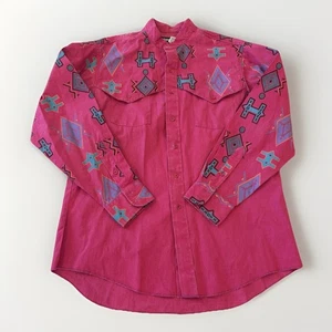 Vintage Wrangler Brushpopper Aztec Western Shirt Cowboy Cut Pink 16.5-34 - Picture 1 of 6