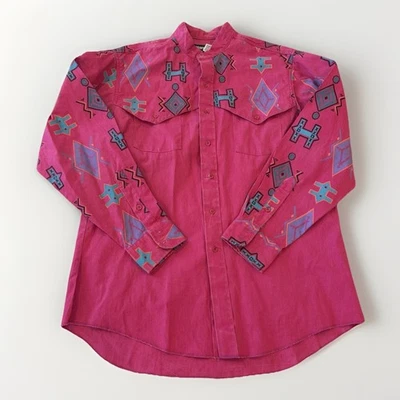 Vintage Wrangler Brushpopper Aztec Western Shirt Cowboy Cut Pink 16.5-34 - Image 1 of 4