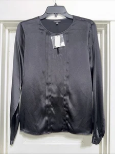 Talbots Shirt Womens 10 Black Silk Satin Blouse New * - Picture 1 of 4