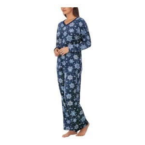Nautica Pajamas Women XL Micro Fleece Sleepwear Pockets Blue Snowflake Soft - Picture 1 of 3