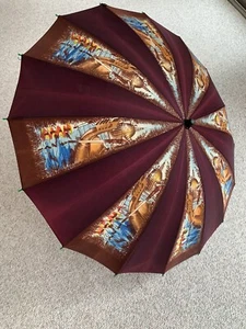 Vintage 40s Curved Lucite Handle Umbrella Venice Pattern 18" - Picture 1 of 7