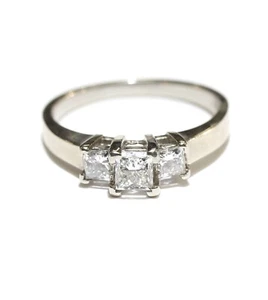 GIA certified 14k white gold .78ct princess diamond 3 stone engagement ring 7.25 - Picture 1 of 10