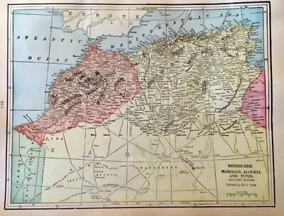 Antique 1906 Map Morocco, Algeria, and Tunis Barbary States Wall Art - Image 1 of 4