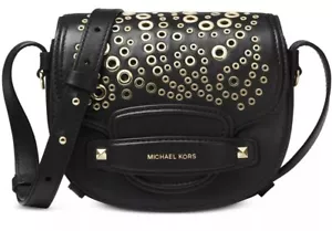 Nuova sella a tracolla Michael Kors in pelle impreziosita nera borchie oro - Foto 1 di 11