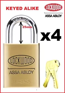 4x Lockwood Commercial Grade Padlock + 8 Keys keyed alike 334B45/125 - Picture 1 of 4