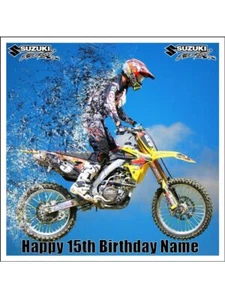 Suzuki Motocross Edible Cake Topper Icing Birthday Cake Square Decorations - Picture 1 of 6