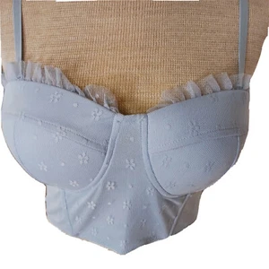 Medium Corset Style Crop Top Pastel Blue Push Up Lace Y2K Vibes NWOT - Picture 1 of 12