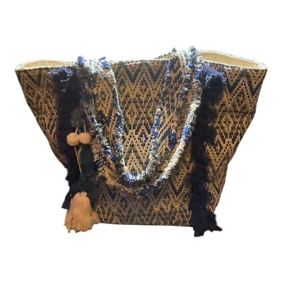 Bolso de mano grande de playa de algodón para mujer con flecos deshilachados, borlas de viaje Foto 1 de 4