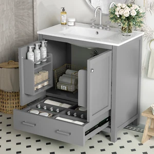 30"Gray Bathroom Vanity w/Single Sink,Combo Cabinet Undermount Sink,Bathroom Sto - Picture 1 of 13