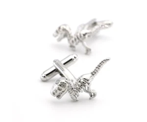 Solid 935 Argentium Silver Dinosaur Skull Design Men's Fashion Cufflinks - Picture 1 of 6