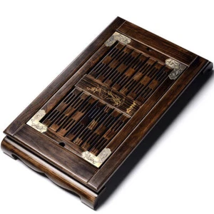 Chinese wood tea tray lotus carved antique style reservoir tea table solid wood - Picture 1 of 8