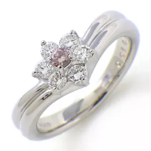 JOYERÍA ESTRELLA Anillo Flor Banda V 1 Diamante Rosa 6 Diamantes Incoloros PT900 US3.5 - Imagen 1 de 7