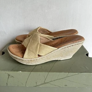 Geboren beige Sackleinen Canvas Plateau Keilabsatz Pantoletten Sandalen Schuhe Größe 6 - Bild 1 von 6