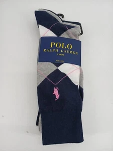 3 Pair Polo Ralph Lauren Gray Navy Multi Pink Size 10-13 Men's Sock Dress Casual - Picture 1 of 8