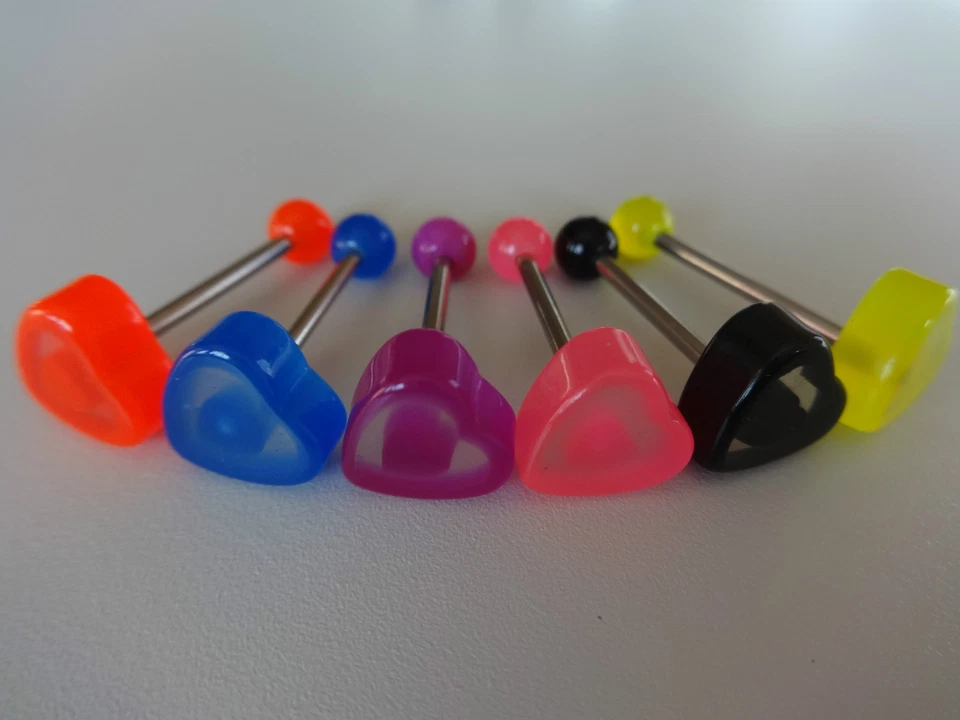 1 HERZ 10 x 5 mm Zungenpiercing ACRYLIC schwarz rosa blau orange lila Stab 316 L - Bild 1 von 1
