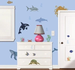 CALCOMANÍAS DE PARED BAJO EL OCÉANO GiaNT 57 Pegatinas de Delfín Tortuga Marinas Decoración - Imagen 1 de 2