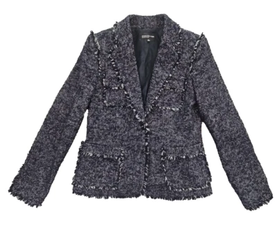 Blazer Jones New York Collection tamanho 6 azul marinho tweed inspirado em designer dinheiro antigo - Imagem 1 de 4