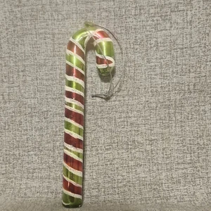 Vintage 7” Glass Candy Cane Christmas Ornament Red Green White - Picture 1 of 3