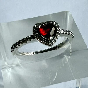Pandora Sterling Silver 925 Red Heart Stone Ring with Clear CZ – Size 8 US - Picture 1 of 7