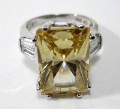 Signed Charles Winston Canary Yellow & White Stone Ring Marked CWE CZ 925 Sz 7 - Image 1 of 4