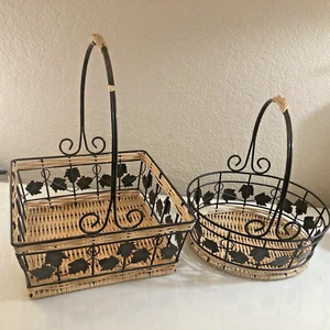 2 cestas de metal y mimbre ratán detalle hiedra excelente estado - Imagen 1 de 6
