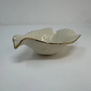 Vintage Lenox Dove Bird Candy Trinket Nut Dish Bowl Ivory Cream Gold Leaf Trim - Picture 1 of 10
