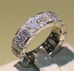 4Ct Round & Baguette Cut Real Moissanite Full Eternity Band 14K White Gold Over - Picture 1 of 4