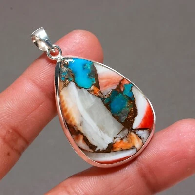 Colgante de piedras preciosas turquesa cobre ostra plata de ley 925 joyería de regalo 1,8" Foto 1 de 4